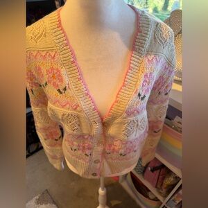 Button Up Knit Cardigan with Floral Embroidery NWOT size Small